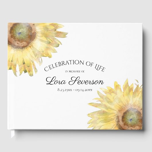 Geel Zonnebloemen Viering van het Leven Memorial Gastenboek (Voorkant)