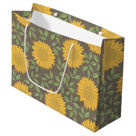 Geel zonnebloempatroon large cadeautasje (Voorkant Gekanteld)