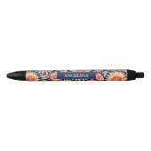 Geel zonnebloempatroon Navy Blue, gepersonaliseerd Zwarte Inkt Pen (Voorkant)