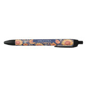 Geel zonnebloempatroon Navy Blue, gepersonaliseerd Zwarte Inkt Pen (Bodem)