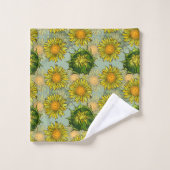 Geel zonnebloempatroon op Blauwgroen achtergrond Bad Handdoek (Wasdoekje)