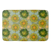 Geel zonnebloempatroon op Blauwgroen achtergrond Badmat (Voorkant)
