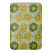 Geel zonnebloempatroon op Blauwgroen achtergrond Badmat (Voorkant Verticaal)