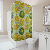 Geel zonnebloempatroon op Blauwgroen achtergrond Douchegordijn (In situ)