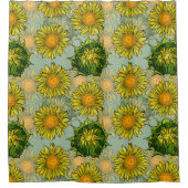 Geel zonnebloempatroon op Blauwgroen achtergrond Douchegordijn (Voorkant)