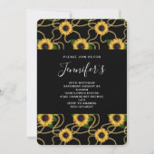 geel zonnebloempatroon op zwarte verjaardag kaart (Voorkant)