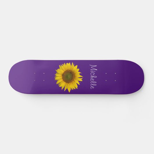 Geel zonnebloempje Monogram Cute Paars Persoonlijk Skateboard (Horizontaal)