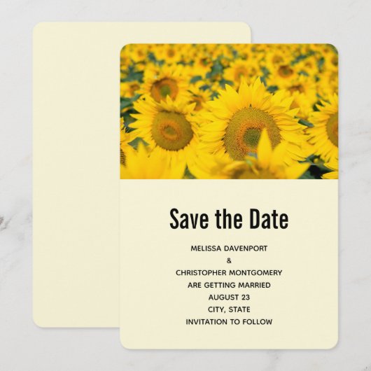 Geel Zonnebloemveld Bruiloft Save The Date (Voorkant / Achterkant)