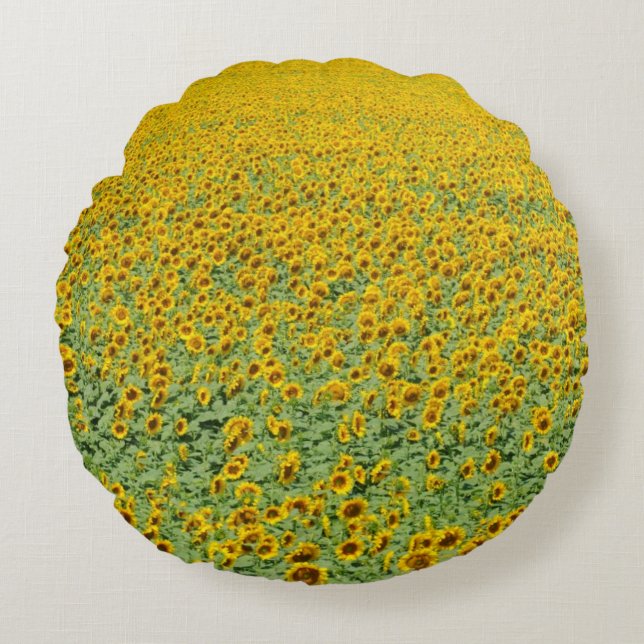Geel zonnebloemveld rond kussen (Voorkant)