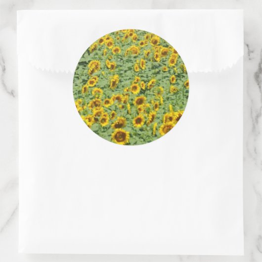 Geel zonnebloemveld ronde sticker (Tas)