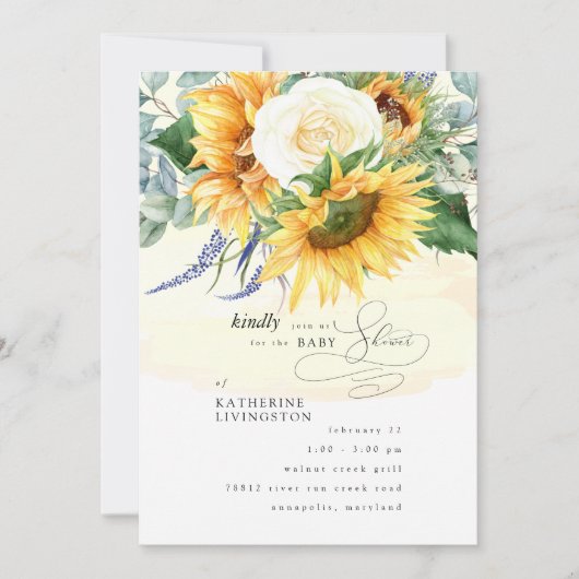 Geel zonneforaal Baby shower Invitat Kaart (Voorkant)