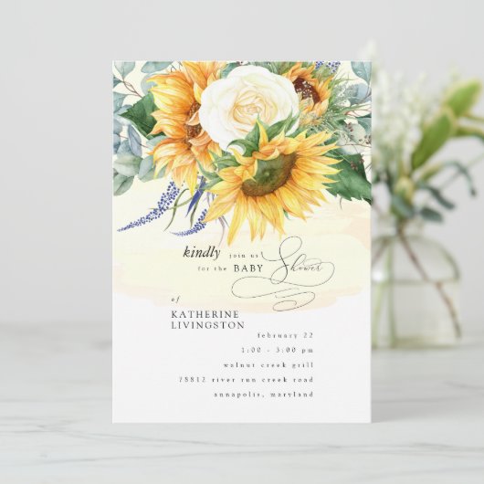 Geel zonneforaal Baby shower Invitat Kaart (Staand voorkant)