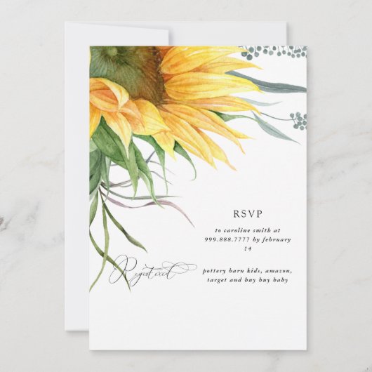 Geel zonneforaal Baby shower Invitat Kaart (Achterkant)