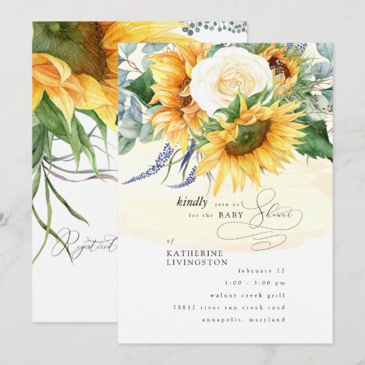 Geel zonneforaal Baby shower Invitat Kaart (Voorkant / Achterkant)