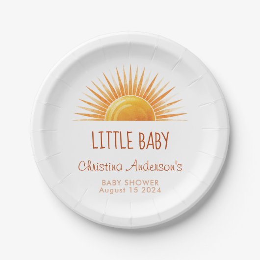 geel zonneschijn retro Waterverf Baby shower Papieren Bordje (Voorkant)