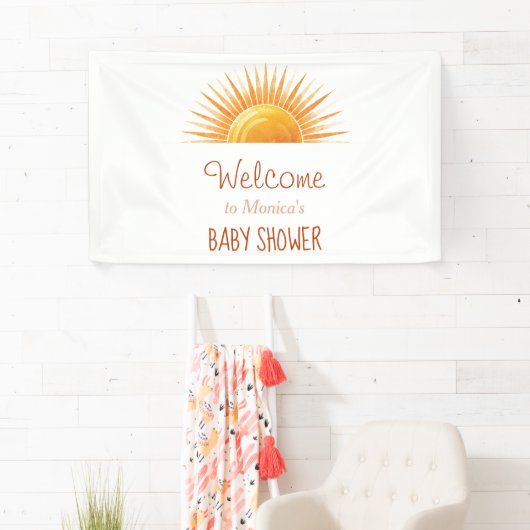 geel zonneschijn retro Waterverf Baby shower Spandoek (Insitu)