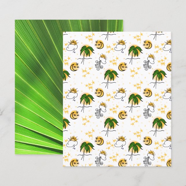 Geel zonnestars Moon Green Palm Scrapbook Paper (Voorkant / Achterkant)