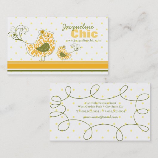 Geel Zwak Filistisch Damasmammie en Baby-vogel Visitekaartje (Voorkant / Achterkant)