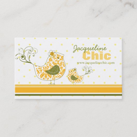 Geel Zwak Filistisch Damasmammie en Baby-vogel Visitekaartje (Voorkant)