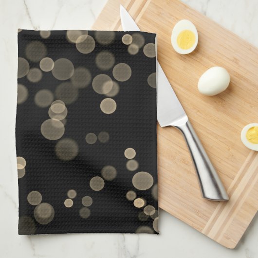 Geel Zwart Abstract Bubble Bokeh Pattern Theedoek (Quarter Fold)
