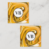 Geel zwart acryl pour marmer add name monogram vierkante visitekaartje (Voorkant / Achterkant)