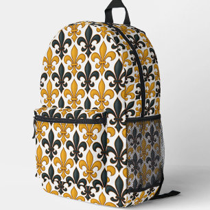 Geel Zwart Barok Fleur-de-lis Patroon Design Bedrukte Rugzak