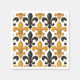 Geel Zwart Barok Fleur-de-lis Patroon Design Servet