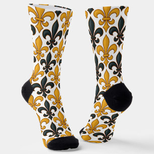 Geel Zwart Barok Fleur-de-lis Patroon Design Sokken