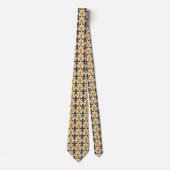 Geel Zwart Barok Fleur-de-lis Patroon Design Stropdas (Voorkant)