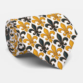 Geel Zwart Barok Fleur-de-lis Patroon Design Stropdas (Opgerold)