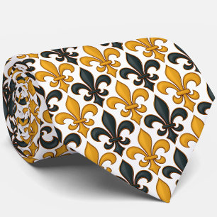 Geel Zwart Barok Fleur-de-lis Patroon Design Stropdas