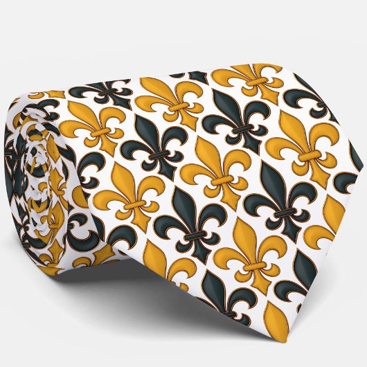Geel Zwart Barok Fleur-de-lis Patroon Design Stropdas