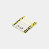 Geel, zwart, bijenkleurstrips + naam post-it® notes (Schuin)