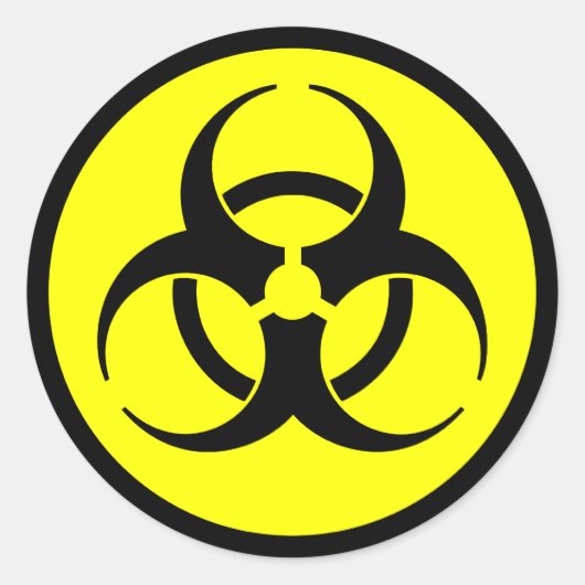Geel & Zwart Biohazard Symbool Sticker (Voorkant)