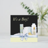 Geel Zwart Blauw Baby Boy Douche Kaart (Staand voorkant)