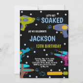 Geel Zwart Blauw Water Pistool Uitnodigingen (Voorkant)