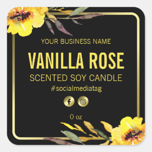 Geel Zwart Bloemen Product Etiketten