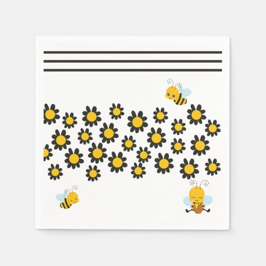 Geel zwart bloemenbijenpatroon servet (Voorkant)