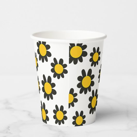 Geel zwart bloemenpatroon papieren bekers (Rechts)