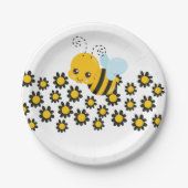 Geel zwart bloemenpatroon papieren bordje (Voorkant)