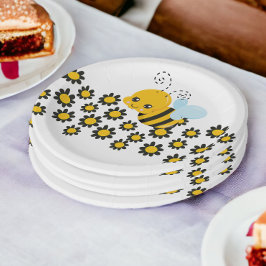 Geel zwart bloemenpatroon papieren bordje