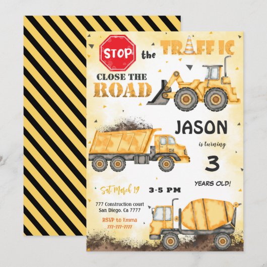 Geel & Zwart Bouwjaar Uitnodiging (Voorkant / Achterkant)