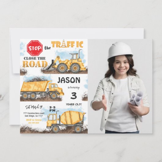 Geel & Zwart Bouwuitnodiging met Foto Kaart (Voorkant)