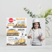 Geel & Zwart Bouwuitnodiging met Foto Kaart (Staand voorkant)