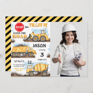 Geel & Zwart Bouwuitnodiging met Foto Kaart