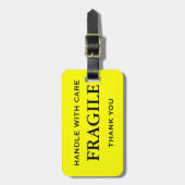 Geel zwart breekbaar handvat met zorg Dank u Bagagelabel (Voorkant verticaal)