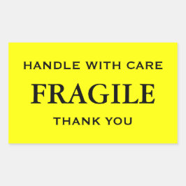 Geel/zwart breekbaar. Voorzichtig hanteren. Met vr Rechthoekige Sticker