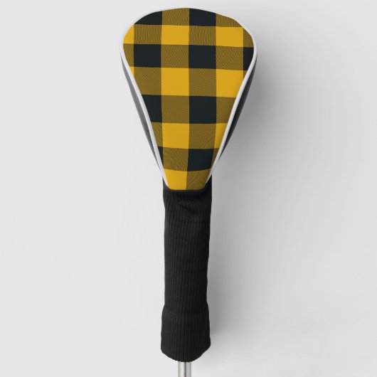 Geel & Zwart Buffalo Plaid Checker Patroon Golfheadcover (Voorkant)