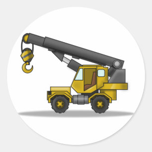 Geel & Zwart Cartoon Kraanbouwvoertuig Ronde Sticker