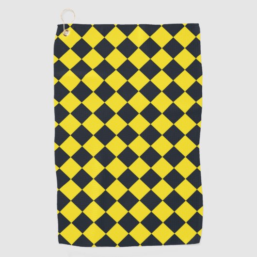 Geel Zwart Checker Diamant Patroon Golfhanddoek (Voorkant)